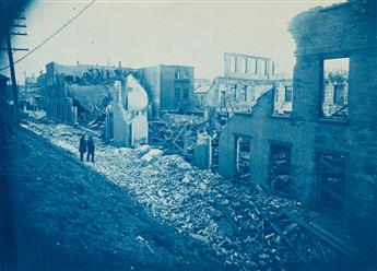 (BOSTON BLAZE) Album with 31 cyanotypes documenting the aftermath of a fire at B.F. Sturtevant Blower Works in Jamaica Plain, Boston.